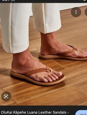 OluKai Kapehe Luana Brown Leather Flip Flop Sandals Women's Sz 6